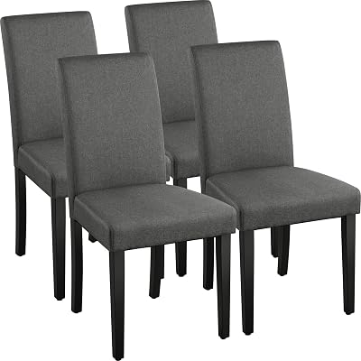Yaheetech Fabric Upholstered Dining Chair Set of 4 Dark Grey Wood Legs