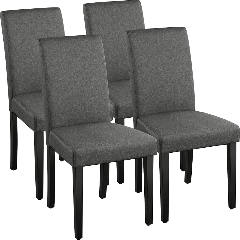 Yaheetech Fabric Upholstered Dining Chair Set of 4 Dark Grey Wood Legs