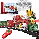 Hot Bee Christmas Train Set with Remote Control Train Toys w/Smoke, Lights & Sound, Christmas Train Sets for Around The Tree, Toy Train for Kids Train Set for 3 4 5 6 7+ Years Old Boys Gifts