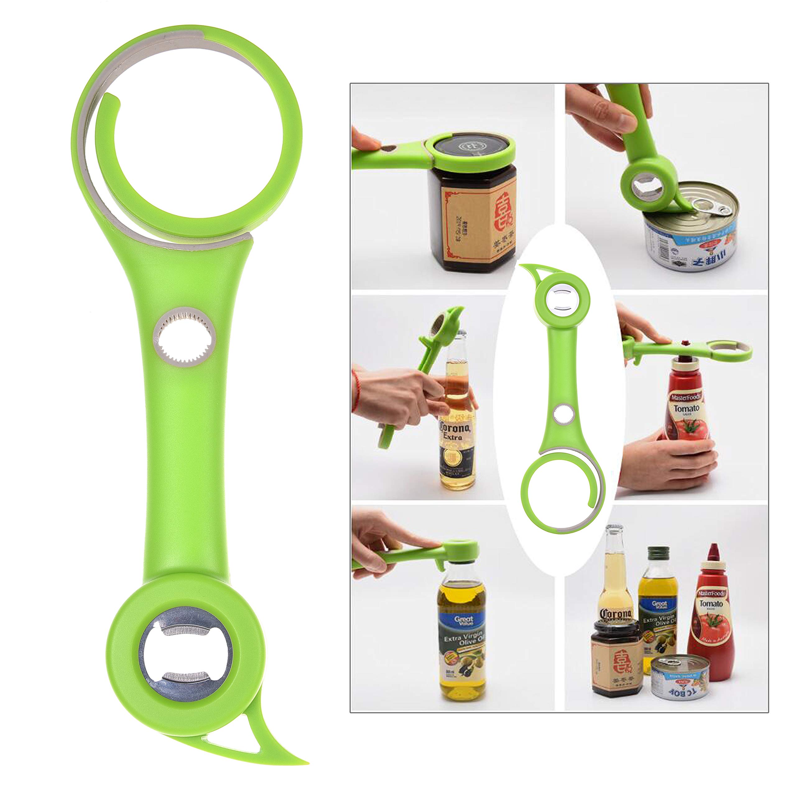 Kare & Kind 6 in 1 Jar Can Bottle Wine Opener - Multifunctional Kitchen Tool for Weak Arthritic Hands, Elderly, Seniors, Women - Open Bottles, Cans, Jars, Safety Seals, Pull Tab - Tight Grip