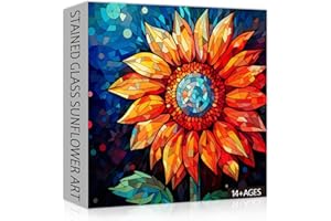 PICKFORU Stained Glass Sunflower Puzzles for Adults 1000 Pieces, Art Flower Puzzles, Impossible Hard Challenging Puzzles for Adults, Colorful Stained Glass Jigsaw Puzzle Floral Painting as Sunflower Decor