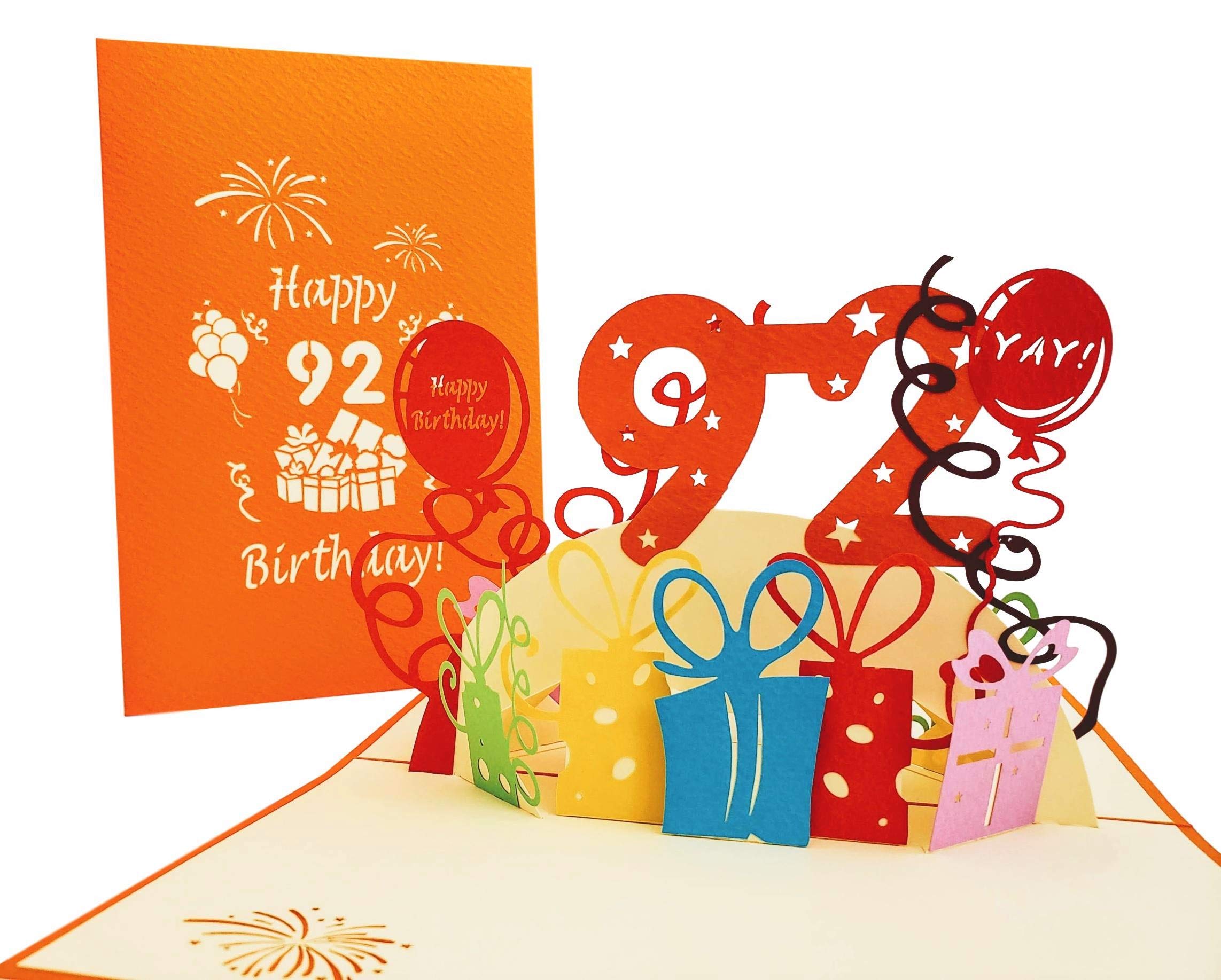 iGifts And Cards Happy 92nd Birthday with Presents 3D Pop Up Greeting Card – Ninety-two, Awesome, Balloons, Gift, Unique, Celebration, Cool, Party, Feliz Cumpleaños
