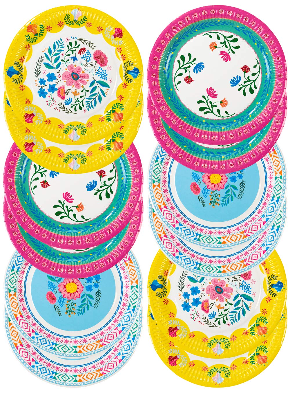 Talking Tables 12 Pack Boho Colourful Floral Paper Plates Disposable Tableware | for Hawaiian Theme, Summer Picnic, BBQ or Kids Birthday Encanto Party, 23cm