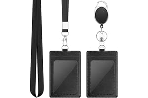 DUPENCD 2 Pack Badge Holders, Vertical PU Leather ID Badge Card Holder with Detachable Neck Lanyard Strap and Retractable Bad