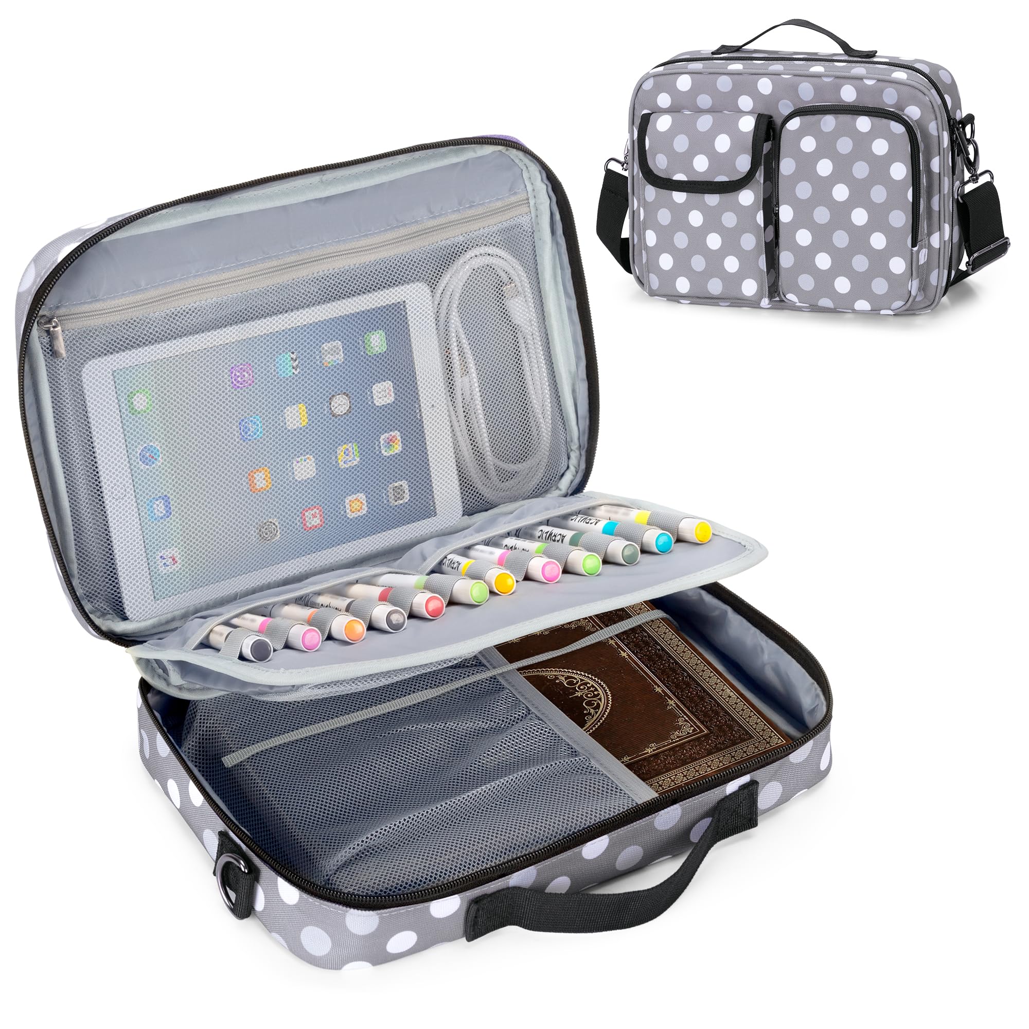 Luxja Bible Cover with Detachable Pen Slots and Multiple Pockets, Bible Cover Case for Women with Shoulder Strap and Handle (Patent Pending), Polka Dots