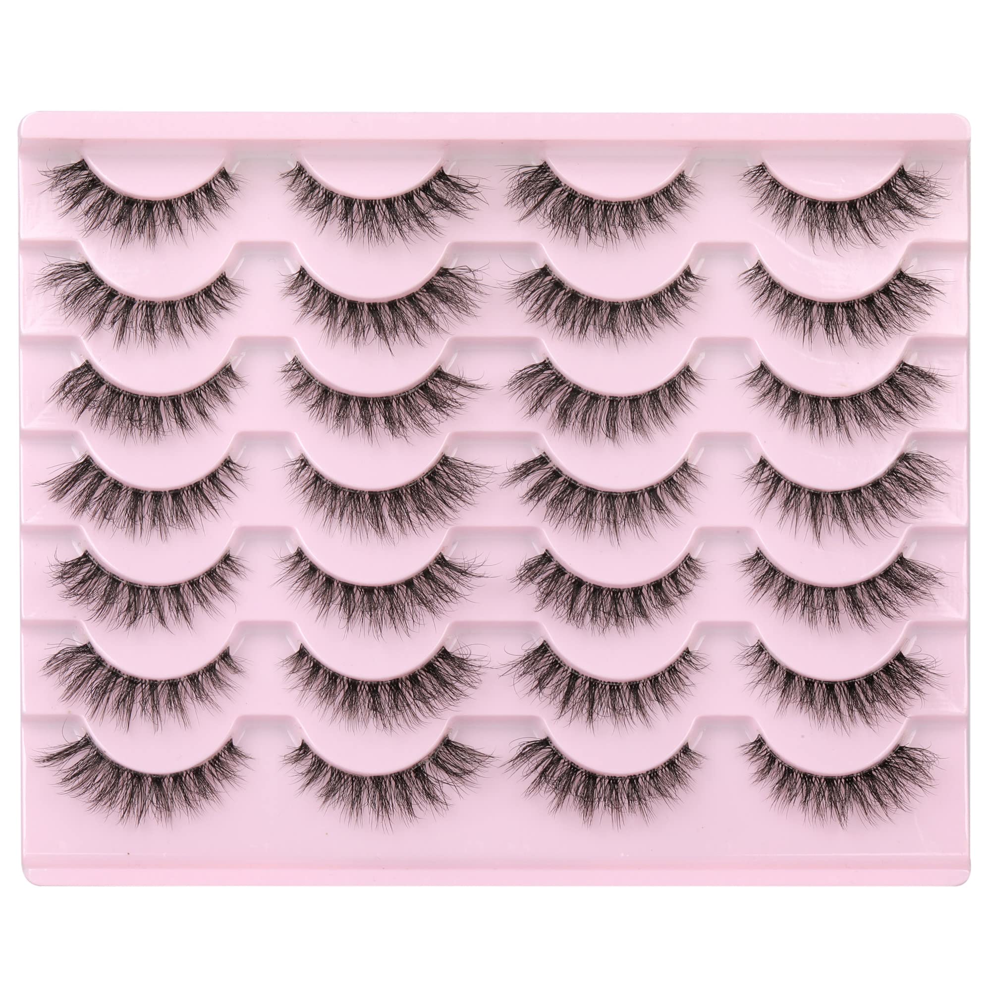 Newcally Lashes False Eyelashes Natural Look Lashes Wispy Fluffy Volume Fake Eyelashes 5D Strip Cat Eye Lashes Pack Clear Lash Band Individual Eyelash 14 Pairs — image 1