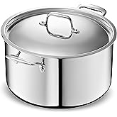 LEGEND COOKWARE 5-Ply Stainless Steel 12-Quart Stock Pot with Lid - Induction Compatible, Oven Safe 800°F - Non-Toxic, No Coatings - Even Heating, Won't Warp - Built to Last Generations