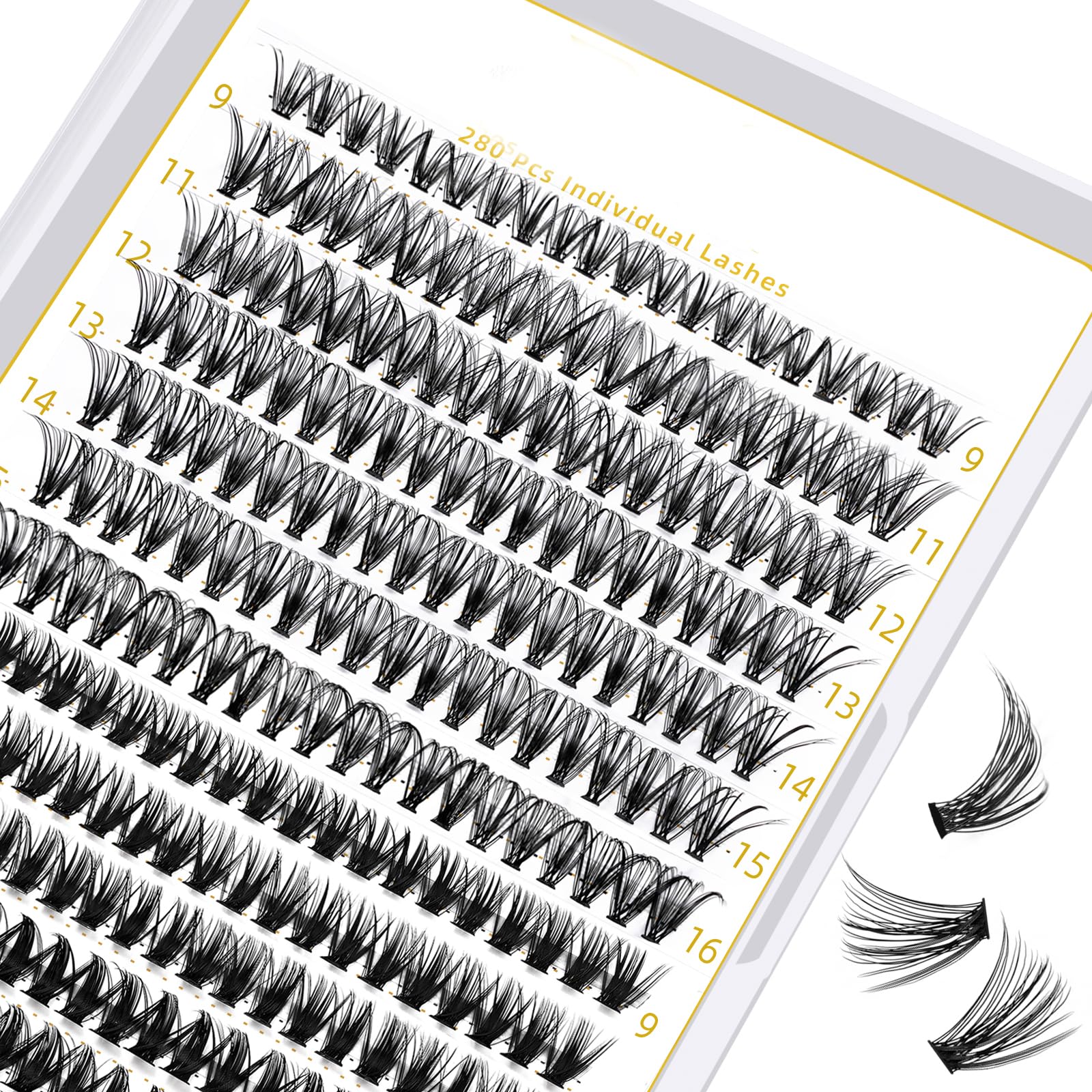 B&Q LASH Clusters Lashes 280 Clusters False Eyelash 40D Lash Clusters Extensions Individual Lashes Cluster DIY Eyelash Extensions at Home (40D-0.07C-9-16) — image 1