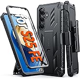FNTCASE for Samsung Galaxy S25-FE Case: Military Grade Rugged Cell Phone Cover with Kickstand & Belt-Clip Holster | Shockproof Protection Bumper Matte Textured for Galaxy S25 FE Cases 6.7inch - Black