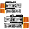 REINKO Headlight Assembly Compatible with 1994-1998 OBS Chevy Silverado C/K Series 1500 2500 3500, 94-98 Silverado/Tahoe/Suburban Headlamp with Bumper Light