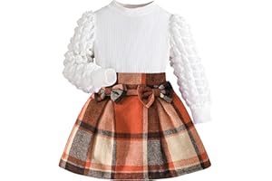 Coaturi Toddler Girls Clothes Sets: Puff Sleeve Tops Plaid Mini Skirts Skirt Set 2 Piece Fall Winter Outfits 2-8 Years