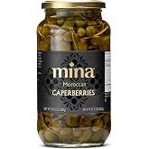 Mina Caperberries 33.5 oz, Premium Caper Berries with Stems, Perfect Mediterranean Seasoning or Garnish, Made with Caperberries, Vinegar, Water, and Sea Salt, Non-GMO, Vegan, Gluten-Free, Keto, Paleo