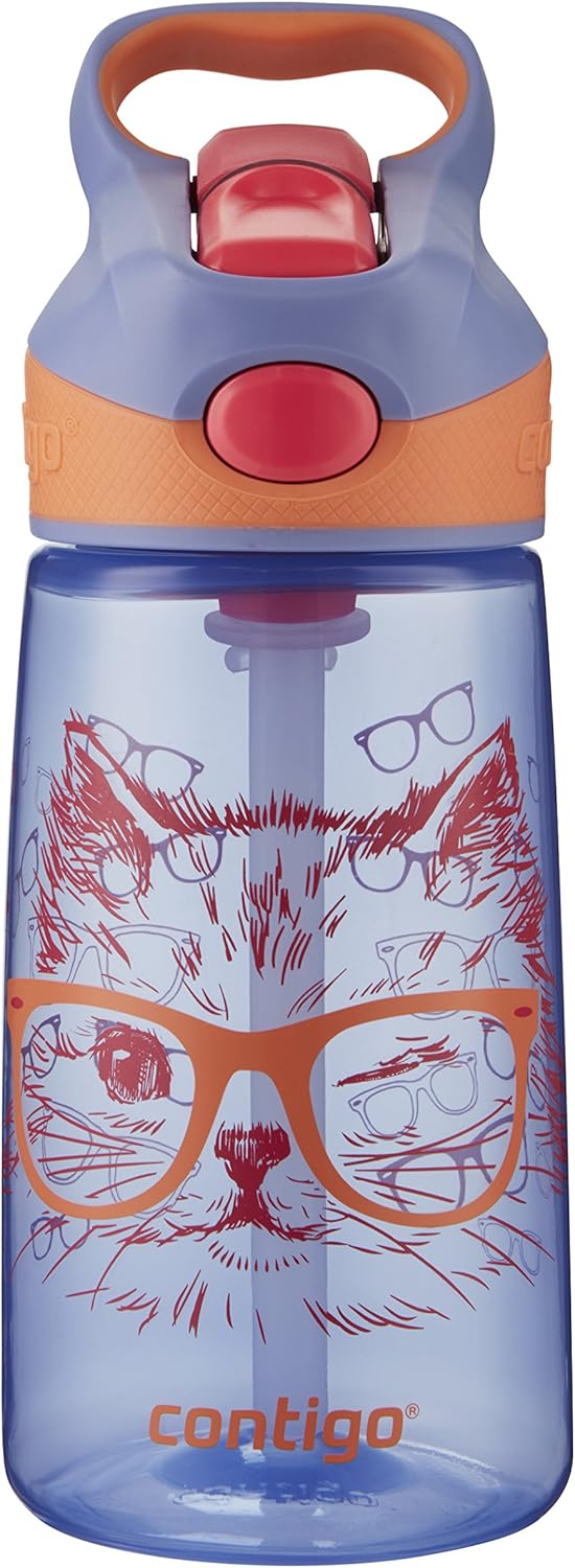 Contigo AUTOSPOUT Straw Striker Kids Water Bottle, 14 oz, Wink Winky Cat