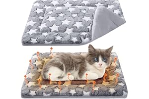 VitalCozy 2 Pack Self Warming Cat Mat Self Heating Pad Bed Reversible Machine Washable Reflects Body Heat Warm Thermal Pet Pad Crate Blanket for Feral and Indoor Cat(Star,22'' X 18'')