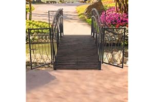 JSUN7 8 FT Metal Bridge for Garden- Garden Bridges for Outdoors, Outdoor Bridge with Gates and Safety Siderails, Iron Decorative Footbridge for Stream, Fish Pond, Black Gold