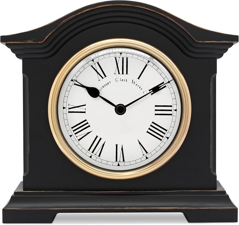 Acctim Falkenburg Mantel Clock Black Roman Dial Quartz Battery