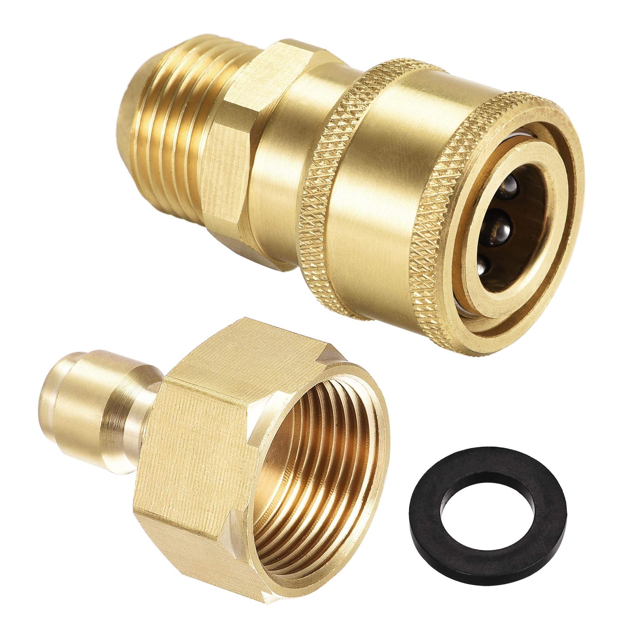 sourcing map Garden Hose Brass Quick Connect Set Fittings M18x1.5 Male & M22 Female Thread Water Hose Connectors Pressure Washer Adapter