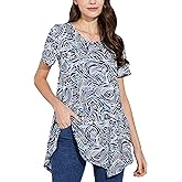 ENMAIN Womens Tunic Tops Short Sleeve Plus Size Summer Tunic Tops to Wear with Leggings Printed T-Shirt Floral Blouses