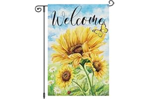 Louise Maelys Welcome Spring Summer Garden Flag 12x18 Inch, Sunflower Floral Yard Flag with Butterfly, Double Sided Outdoor B