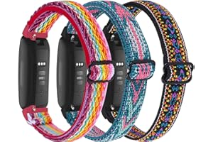 VOMA 3-Pack Elastic Nylon Bands Compatible with Fitbit Inspire 3/Inspire 2/Inspire HR/Inspire/Ace 3/Ace 2, Breathable Adjustable Replacement Stretchy Nylon Loop Wristband Sport Strap for Woman Man