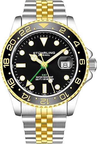stuhrling original men's gmt stainless steel bracelet watch