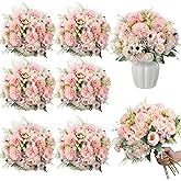 Tigeen 6 Bundles Artificial Bouquet Flowers Artificial Peonies Faux Roses Silk Flowers Hydrangea Bouquet for Wedding Table Centerpiece Floral Vase Decor (Pink)