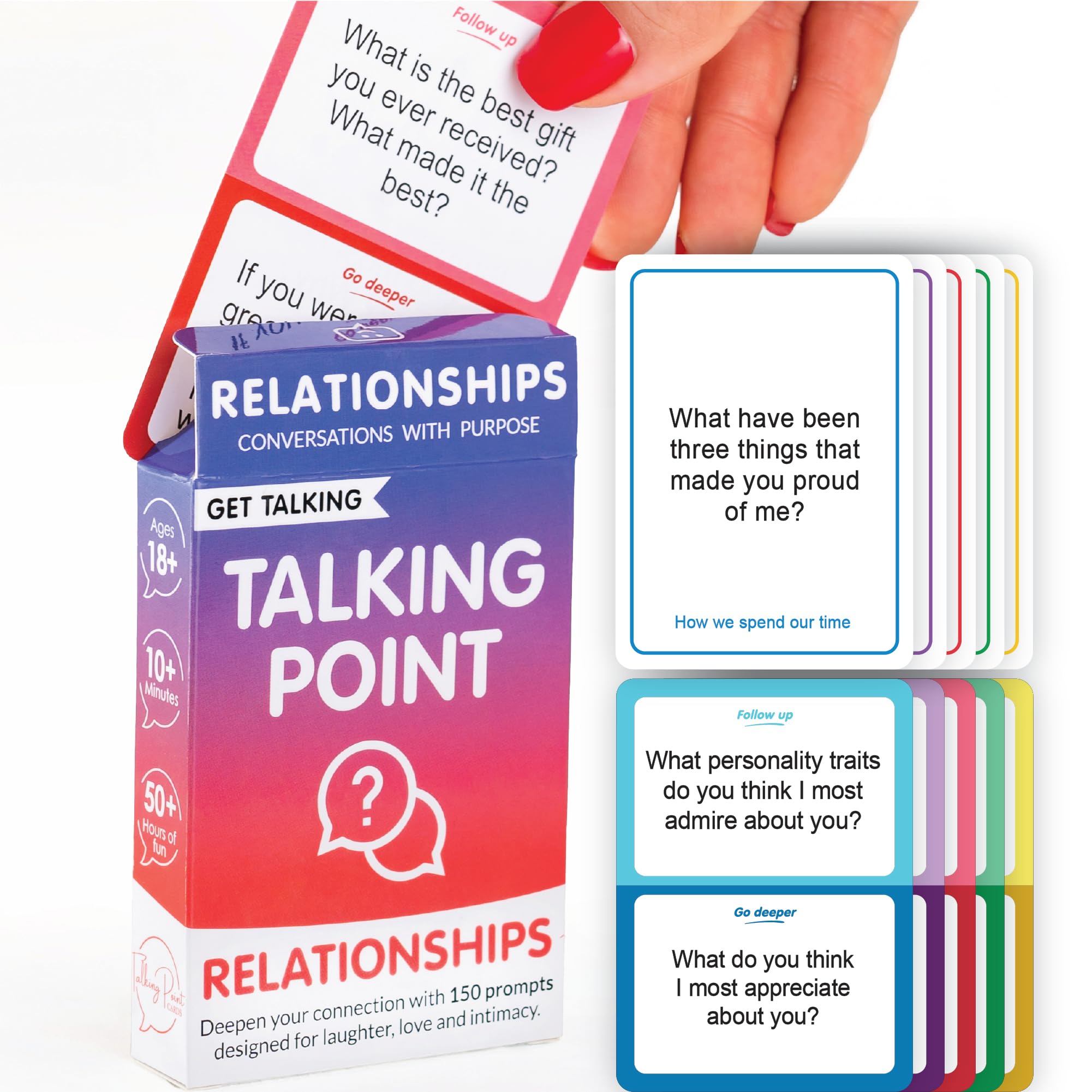 GET Talking: Relationships - 150 Expert-Written Questions on 50 Conversation Starter Cards for Couples - Put Away Your Phones - Meaningful Conversation Card Game for Adult Couples
