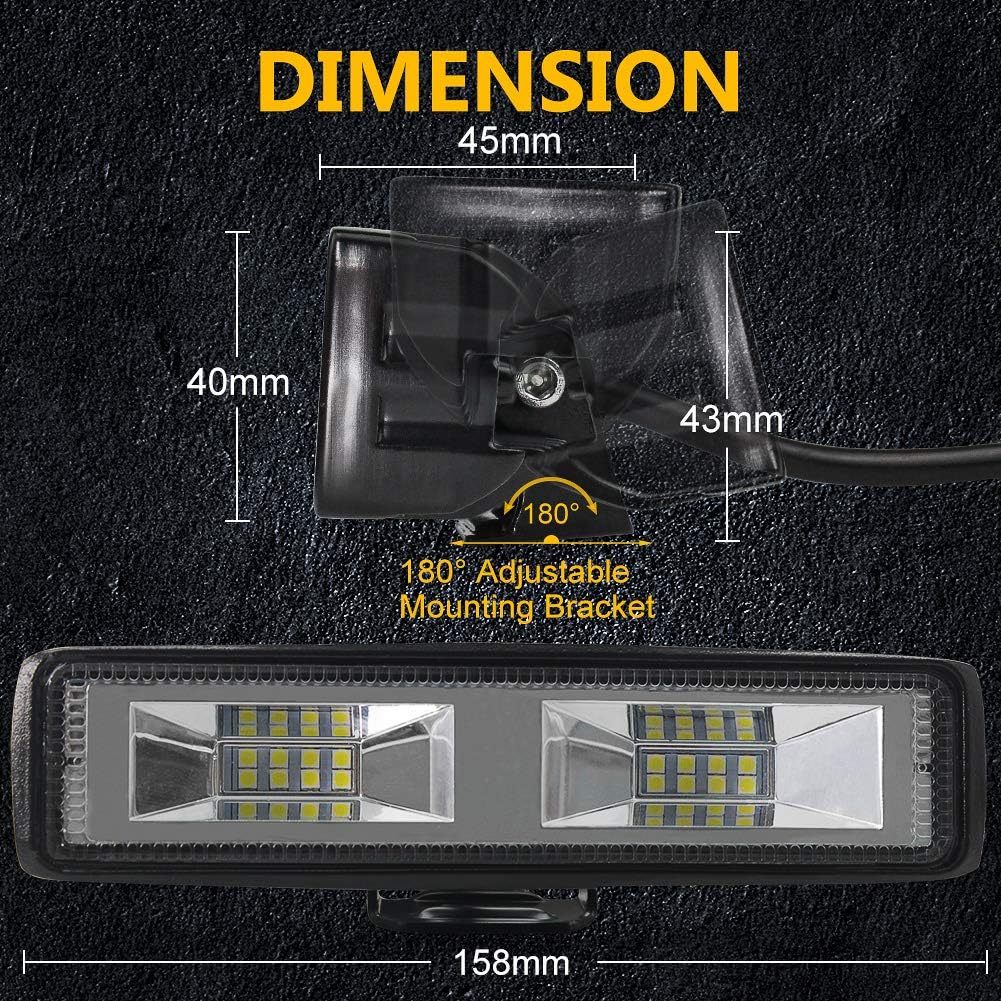 48W LED Work Light Bar,6" LED Flood Lights Off Road Driving Fog 12V 24V Roof Light Bar AuxiliaryIP68 2000LM for Motorcycle SUV Boat Truck 4x4 ATV UTV 2Pcs - Image 4