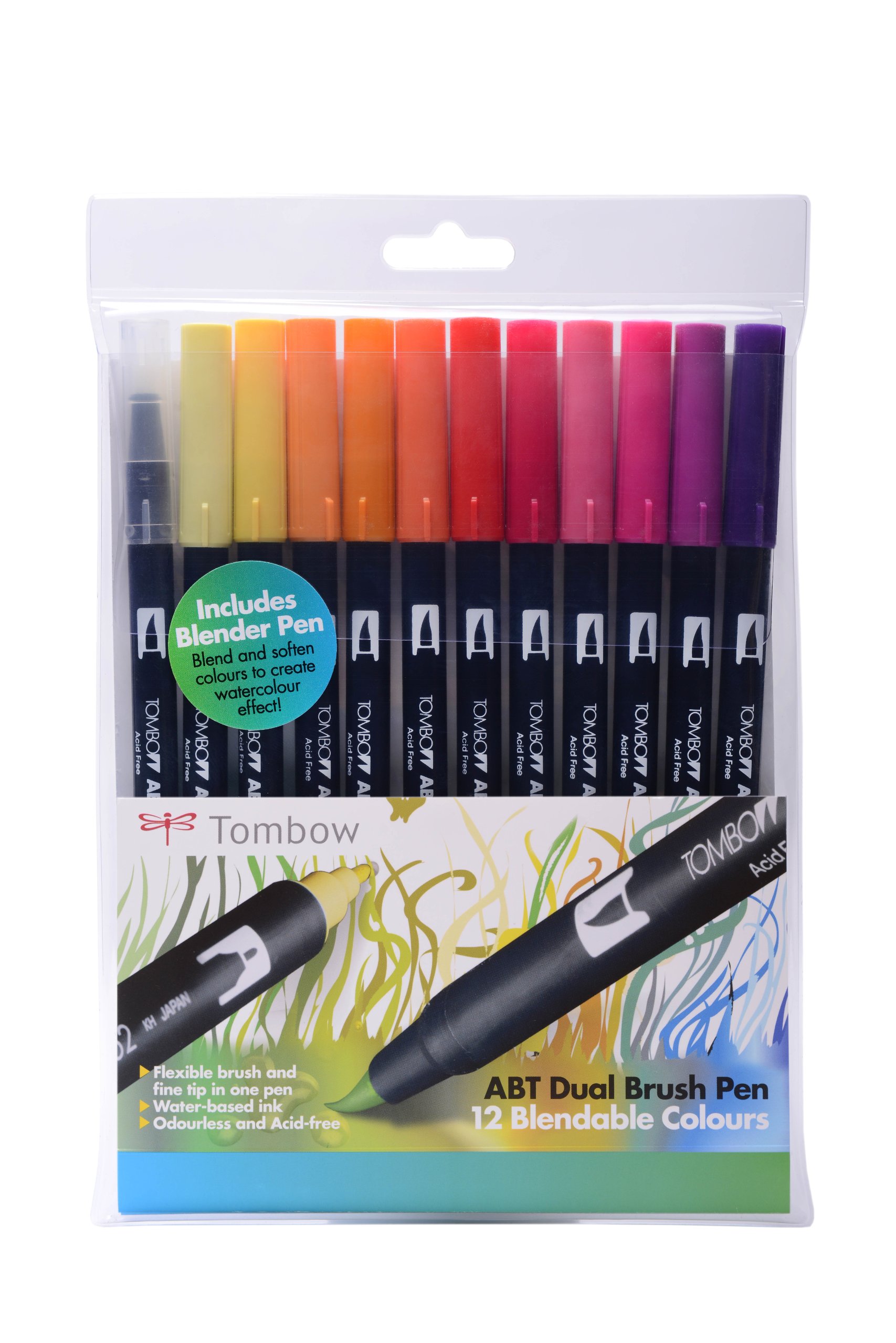 Tombow ABT Dual Brush Pen includes Blender Pen - Sunset Colours (Pack of 12)