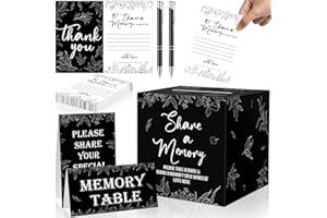 gisgfim 56 Pcs Share a Memory Box for Celebration of Life Funeral Memory Card Box Decorations Memory Cards Sign for Card Box Memorial Cards with Signature Pen Funeral Favors Guests Table Centerpieces