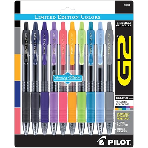 PILOT G2 Limited Edition Harmony Ink Collection Retractable Gel Pens,  Fine Point, Gel Pen Set, Assorted Ink, 10-Pack Ideal for School,