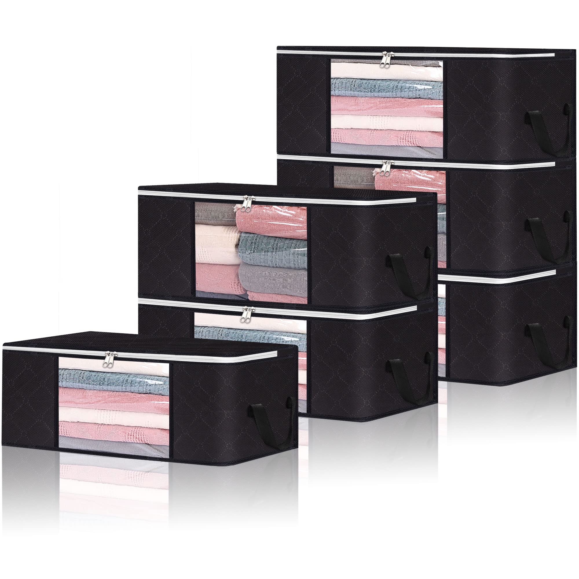Vieshful 6 Pack Clothes Storage Bags 35L Large Capacity Clothing Organizers with Reinforced Handles Thick Breathable Fabric Foldable Underbed Containers for Bedding Comforter Blanket Black