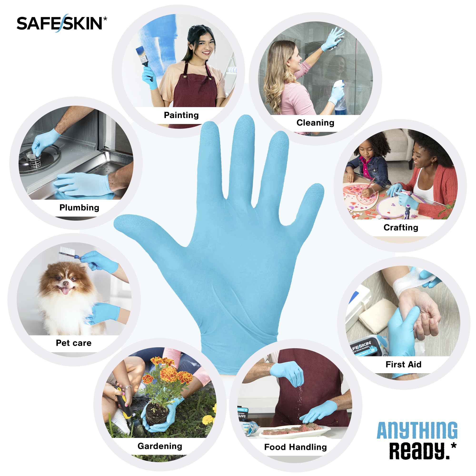 SAFESKIN Disposable Nitrile Gloves in POP-N-GO Pack (50 or 200 Count) Medium Duty, Powder-Free -Cleaning, Gardening, Crafts