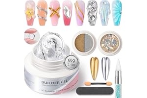 BORN PRETTY Builder Gel for Nails,60g Professional 3D Sculpting Gel, Clear Hard Extension Gels with Sequins & Chrome Powder,Non-Sticky U V Soak Off Gels for Salon & Home Nail Art