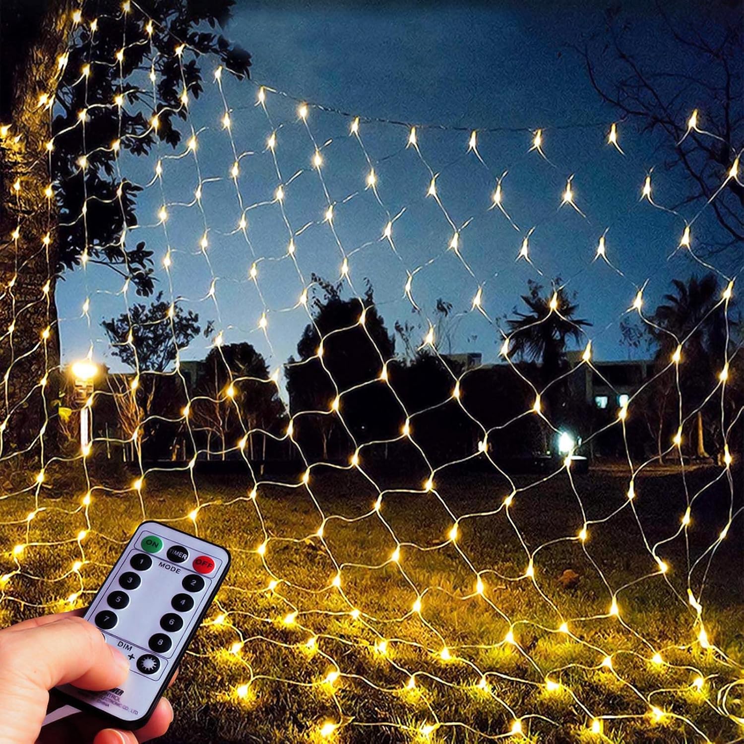 Abkshine Outdoor Garden Net Lights, 300LED 4m x 2m Warm White Mesh Fairy Lights, Mains Powered Christmas Window Lights w/Remote Timer for Garden Back Front Yard Bushes Tree Decorations