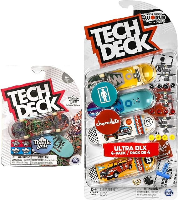 Amazon Com Tech Deck Ultra Rare Deluxe 4 Pack Series Board Set Skateboard Stunt Fingerboard Pack Bundled With Rare Graphics Logo Rad Skater Decals 5 Designs 2 Items Toys Games
