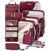 8 Set Packing Cubes for Travel, Anti-Tearing Suitcase Organizer for Luggage with Shoe & Hanging Toiletry Bag,Gifts for Women Mom,OlarHike Vacation Essentials & Accessories for Cruise Ship,Wine
