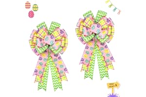 MONTEKIN Large Easter Bows for Wreath 20x11 Inch, 2 Pack Pre-Tied Easter Egg Wired Ribbon Bow, Big Tree Topper Bow for Front Door Indoor Outdoor Spring Summer Decoration (Yellow)