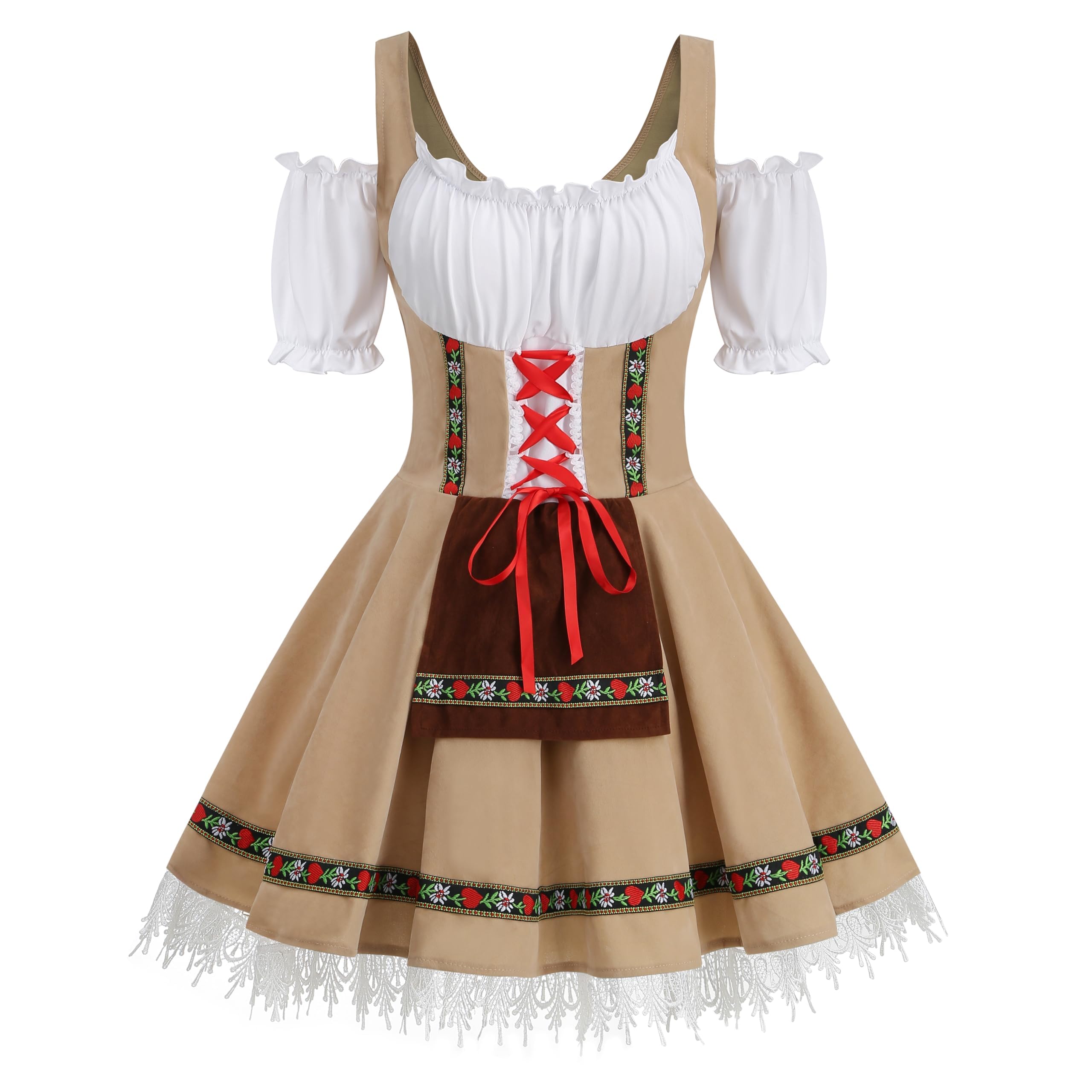 HAPNBCELE Oktoberfest Costume for Womens, German Dirndl Dress One-Shoulder Traditional Bavarian Carnival Halloween Outfits (Khaki, Large)