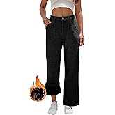 heipeiwa Women's Fleece Lined Winter Thermal Flannel Knit Wide Leg Pants Trouser Casual Dressy Outfit