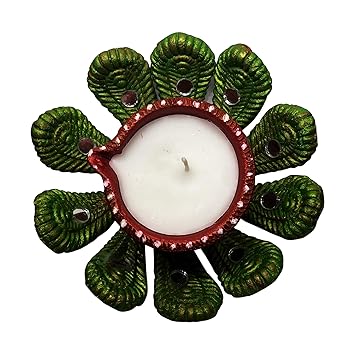 ShopMeFast Handcrafted Bright Color Hand Painted Terracotta/Earthen Clay Decorative Diya Wax Filled Diwali Diya/Candle/Tealight Holder(Size : 5x2 Inches.)