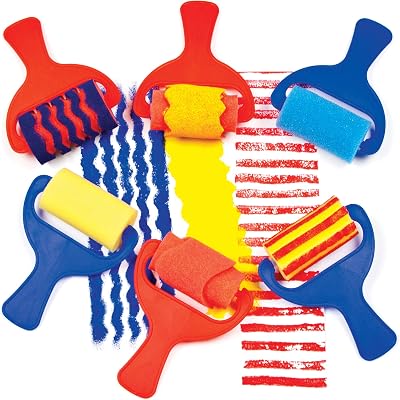 Baker Ross AF731 Sponge Patterned Rollers Set of 6 7cm Wide