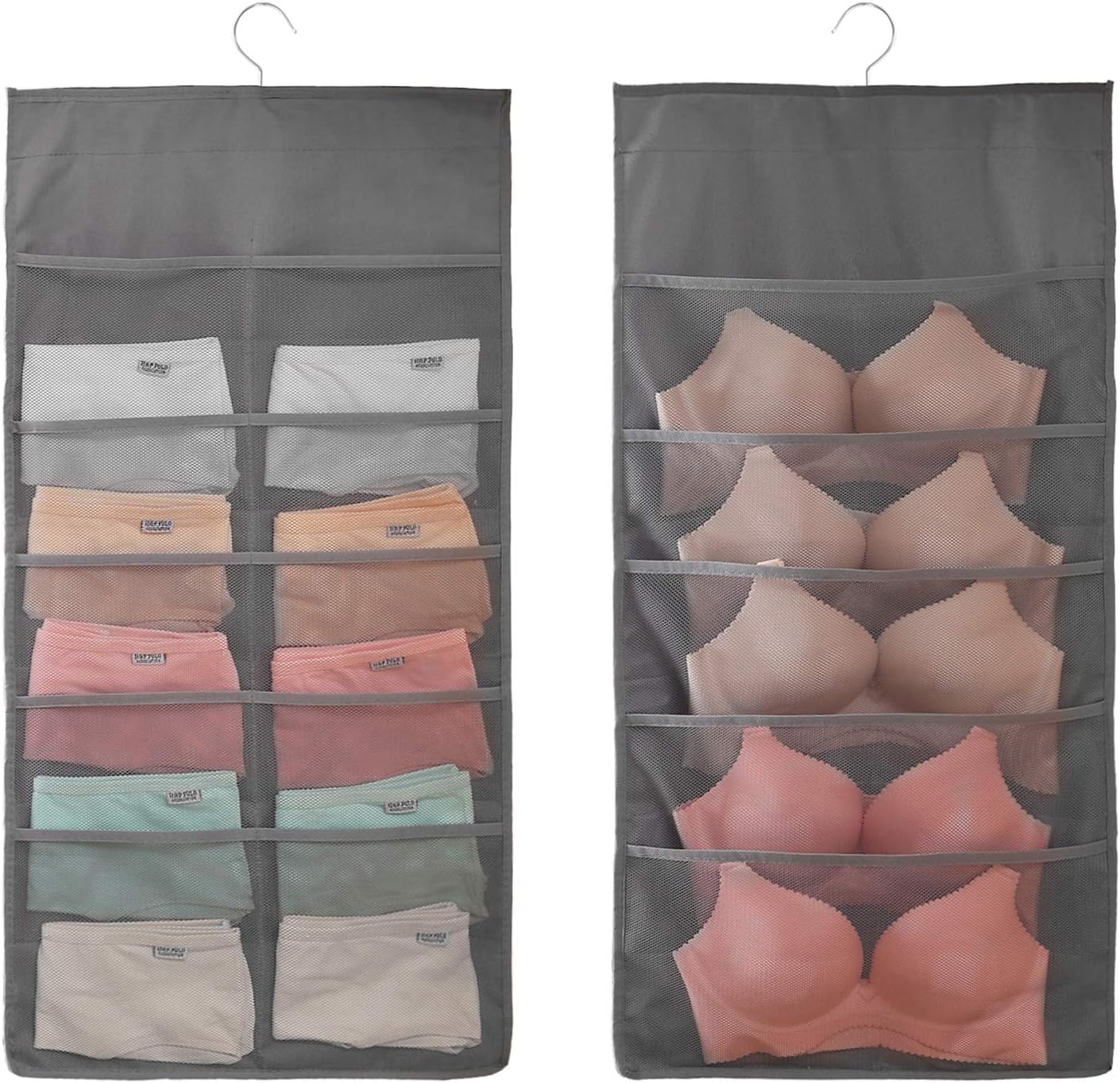 Enlarged Hanging Mesh Pockets Dual Sided Wall Shelf Wardrobe Storage Bags,Extra-Large Closet Hanging Organizer with Rotating Metal Hanger,Space Saver Bag for Bra Socks Underwear Underpants