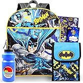 Batman Backpack and Lunch Box Set for Kids Boys ~ 7 Pc Deluxe 16" Batman School Bag, Lunch Bag, Stickers, and More (Batman School Supplies Bundle)