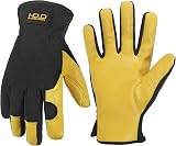 HANDLANDY Men Leather Gardening Gloves XL Yellow-Black Dexterity Breathable