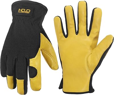 HANDLANDY Men Leather Gardening Gloves XL Yellow-Black Dexterity Breathable