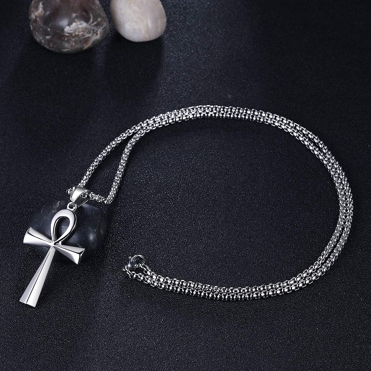 Rehoboth Stainless Steel Ancient Egyptian Coptic Ankh Cross Pendant Necklace for Womens Mens 24 Inch Chain Black Gold Silver