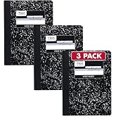 Mead Composition Notebook, Wide Ruled Paper, 7.5" x 9.75", 100 Sheets, Black Marble, 3 Pack (38301)