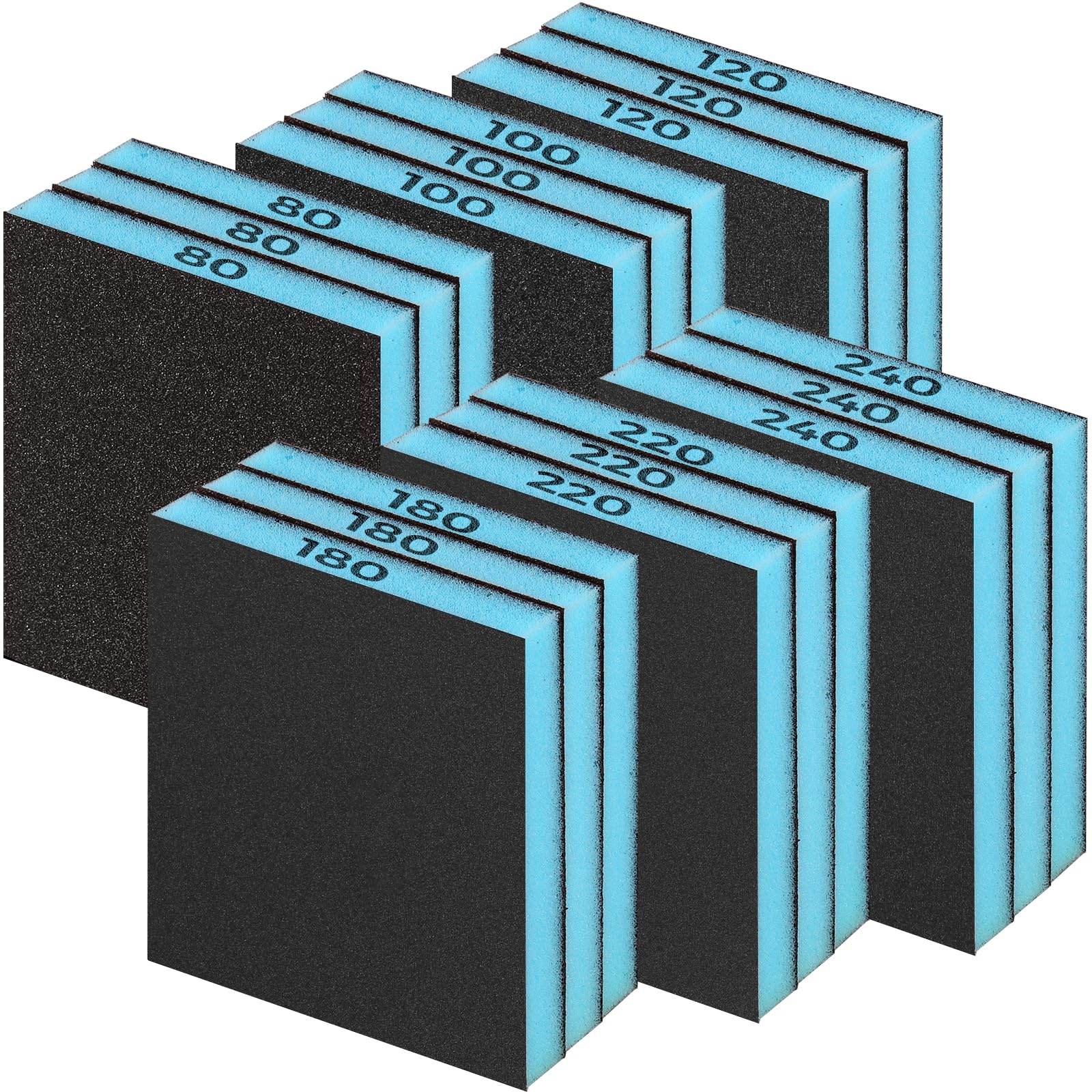 Sruhrak 18 PCS Sanding Sponge Set 80/100/120/180/220/240 Grits, Flexible Sanding Pads Wet Dry Reusable Sanding Block Sandpaper Block for Wood, Plastic, Drywall and Metal Polis