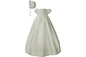 Little Things Mean A Lot Silk Dupioni Christening Baptism Gown with Smocked Bodice